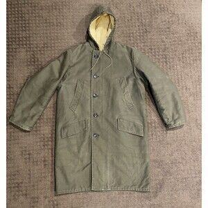 Vtg Golden Fleece Sherpa Hooded Parka Trenchcoat Green Canvas Jacket Mens XL USA